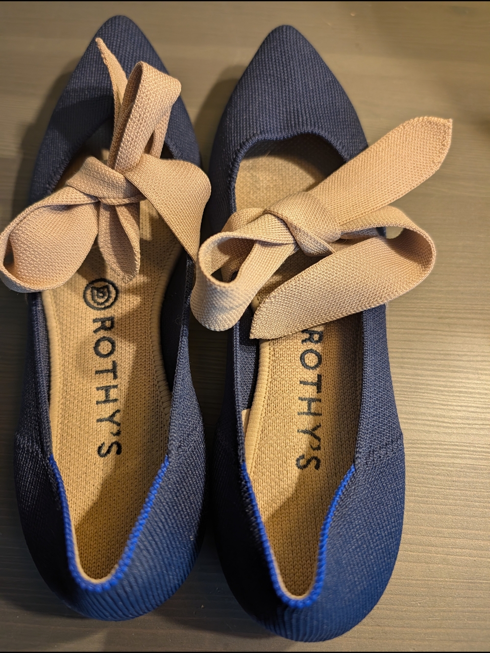 Rothy's The Point Mary Jane Sapphire Blue Fawn Bow Flat Shoes Size 8 - Picture 3 of 5